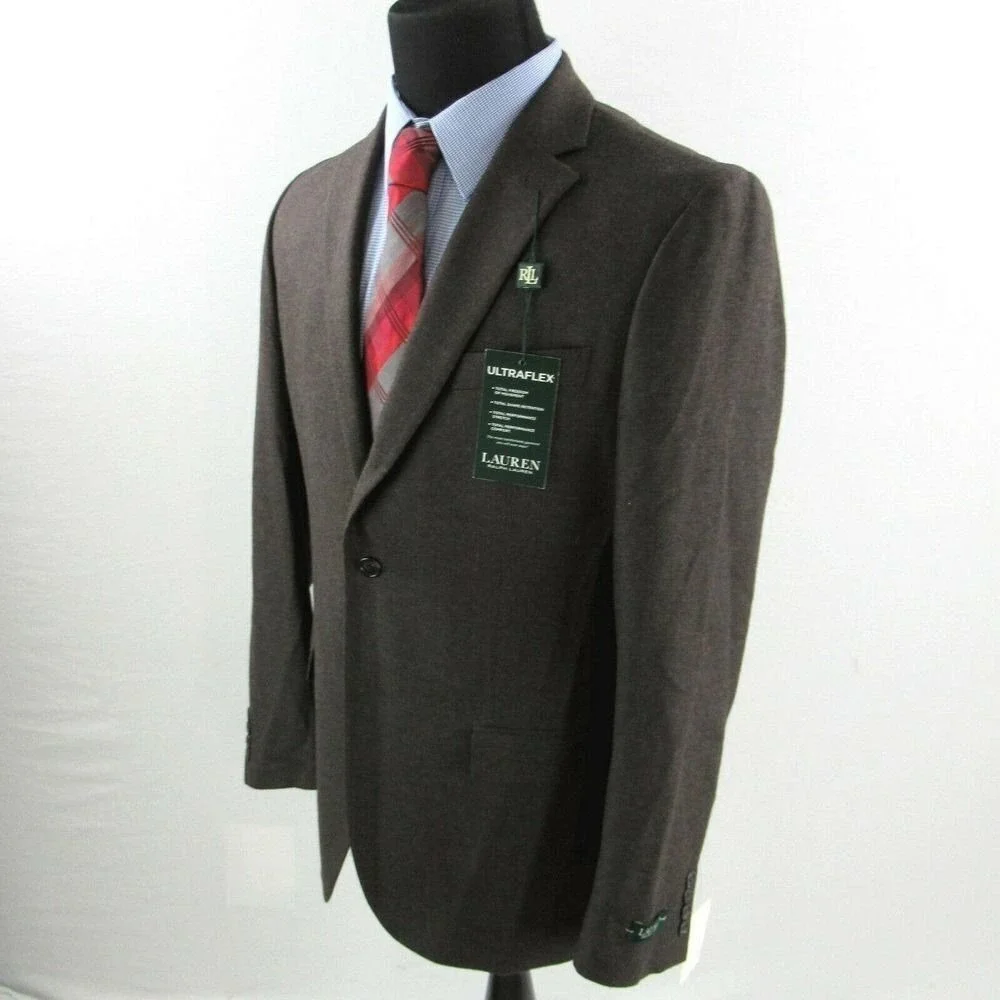 LRL Ralph Lauren Blazer Mens 40L‎ 40 Brown Twill Stretch Sport Coat $350 NEW